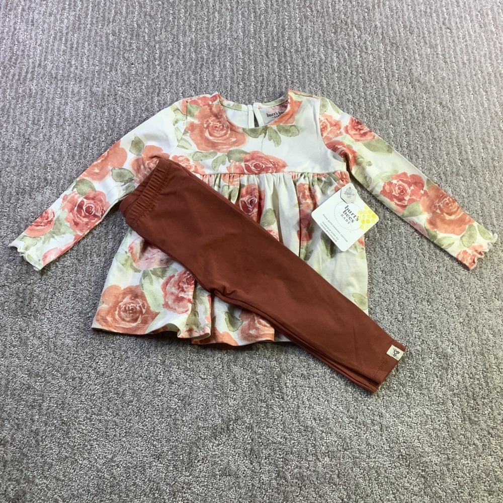 Burts Bees Baby Floral Tunic and Leggings Set 18M Sequoia Bark NWT